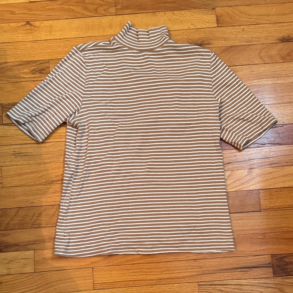 LOFT Striped High Neck Ribbed Top